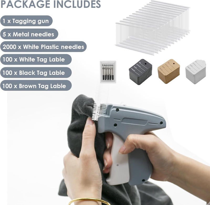 Hronta Tagging Gun for Clothing, Price Tag Attacher Gun Kit with 5 Steel Needles and 2000 pcs 2" White Barbs Fasteners & 300 Clothing Labels, Family Yard Sale Retail Store Tagging Gun Set (Not Mini Stitch) - Image 5
